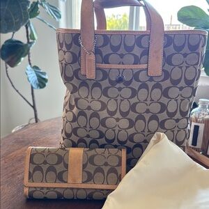 Coach Brown and Tan Monogram Tote Bag